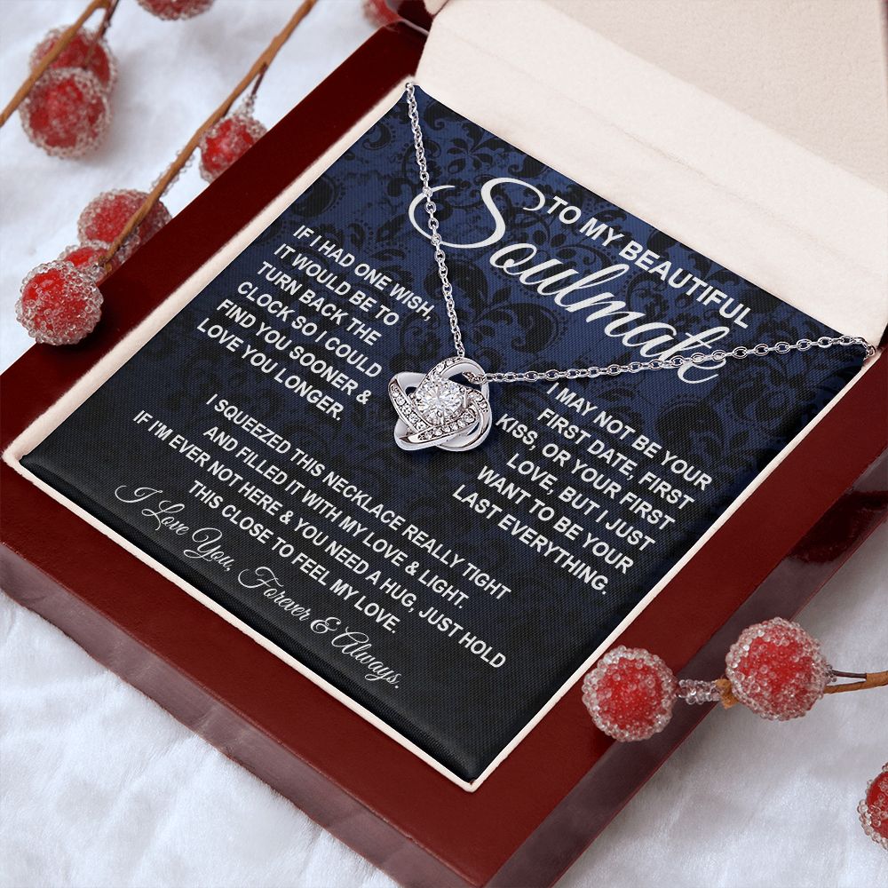 To My Beautiful Soulmate Necklace, Soulmate Jewelry For Women, Wife Necklace From Husband, Soulmate Gift For Her, To My Future Soulmate Necklace Message Card and Necklace Gift Box Gift Box Styles on Birthday, Wedding, Anniversary, Valentine Love knot Than