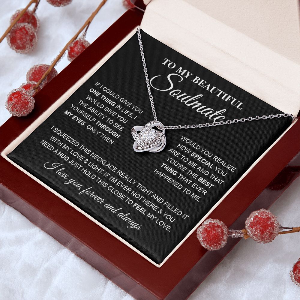 To My Beautiful Soulmate, Love Necklace for Girlfriend, Wife Gift, Soulmate Jewelry, Soulmate Necklace, Future Wife Gift, Necklace for Wife from Husband Necklace Message Card and Gift Box Styles on Birthday, Christmas, Wedding, Anniversary Love knot Thang