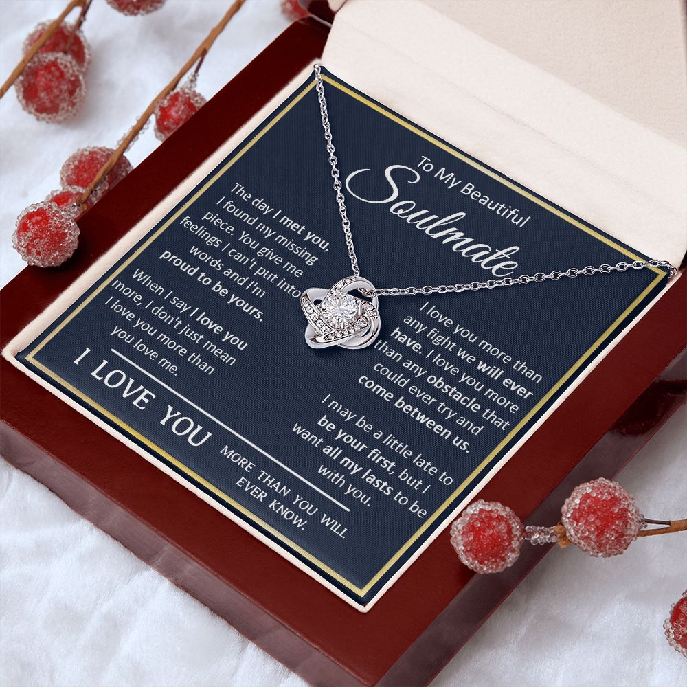 Couples Gifts, My Beautiful Soulmate Necklace Gifts From Husband, Wedding Anniversary For Wife From Husband, To My  Wife Necklace, Necklace Custom Name Message Card and Gift Box Styles on Birthday, Christmas, Wedding, Anniversary Love knot Thang