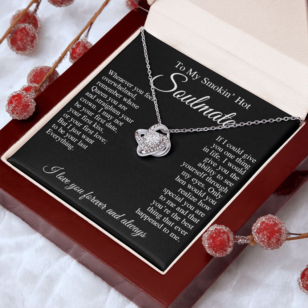 To My Smokin Hot Soulmate Necklace, Valentine Anniversary Jewelry for Women, Anniversary Gifts For Wife From Husband To My Wife Necklace Message Card and Necklace Gift Box Gift Box Styles on Birthday, Wedding, Anniversary, Valentine Love knot Thang