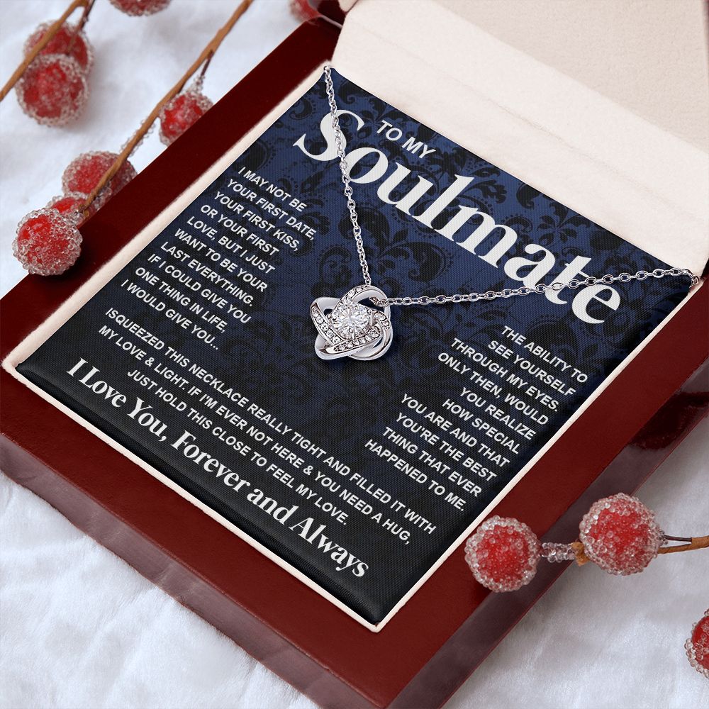 Couples Gifts Necklace To My Soulmate Necklace Anniversary Christmas Jewelry Romantic Gifts For My Wife Pendant Jewelry with Message Card and Box Necklaces for Women Valentines Day Happy Anniversary Wedding Present Love knot Thang