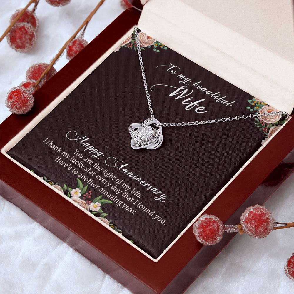 To My Beautiful Wife Necklace, Wife Necklace, Wife Gift, WIfe Gift From Husband, Happy Anniversary, Meaningful Necklace Message Card and Gift Box Styles on Birthday, Christmas, Anniversary  Love knot Thang