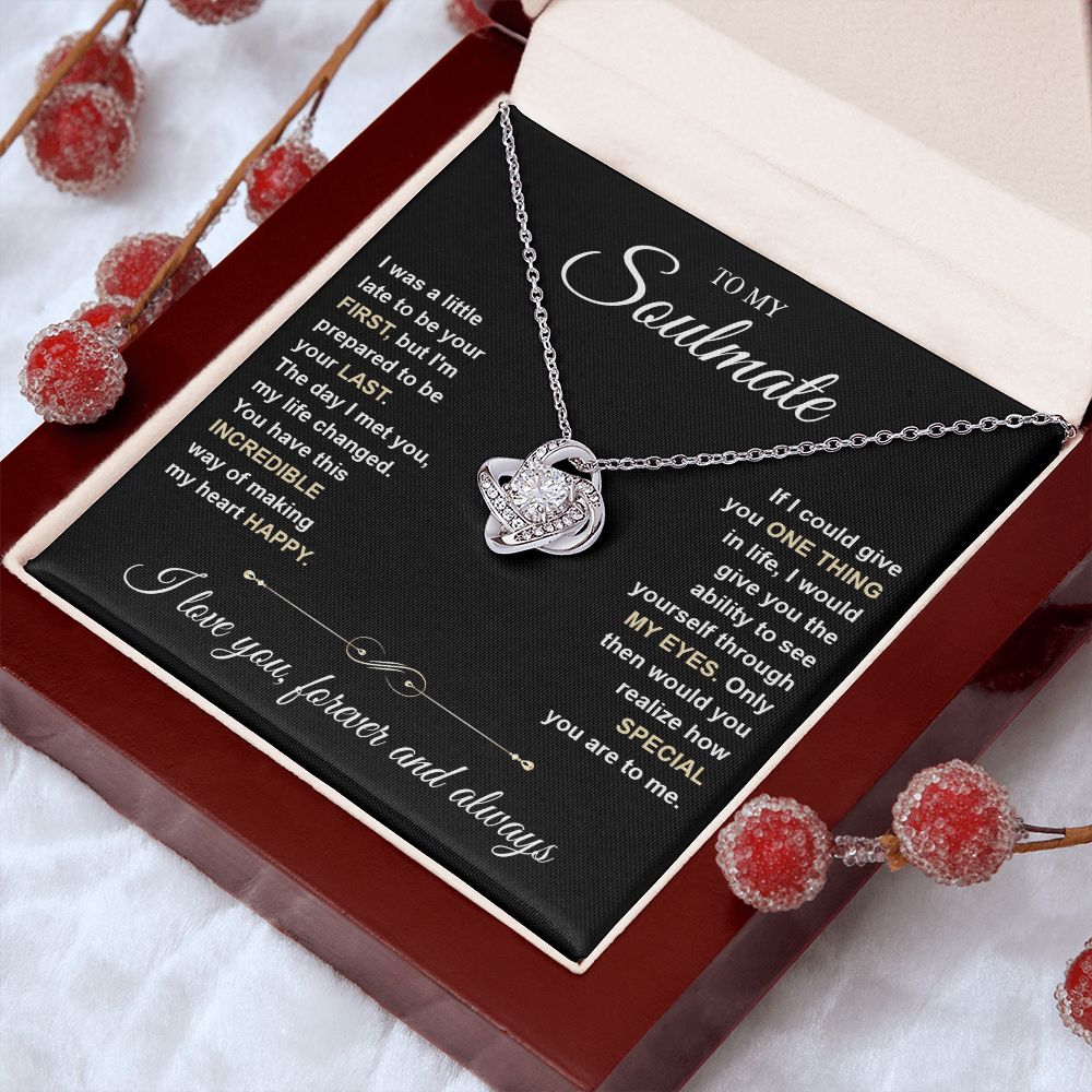 To My Soulmate Necklace for Women, Necklaces For Wife from Husband, Soulmate Jewelry to My Future Wife Necklace and Necklace For Girlfriend with Message Card and Necklace Gift Box Gift Box Styles on Birthday, Christmas, Wedding, Anniversary Love knot Than