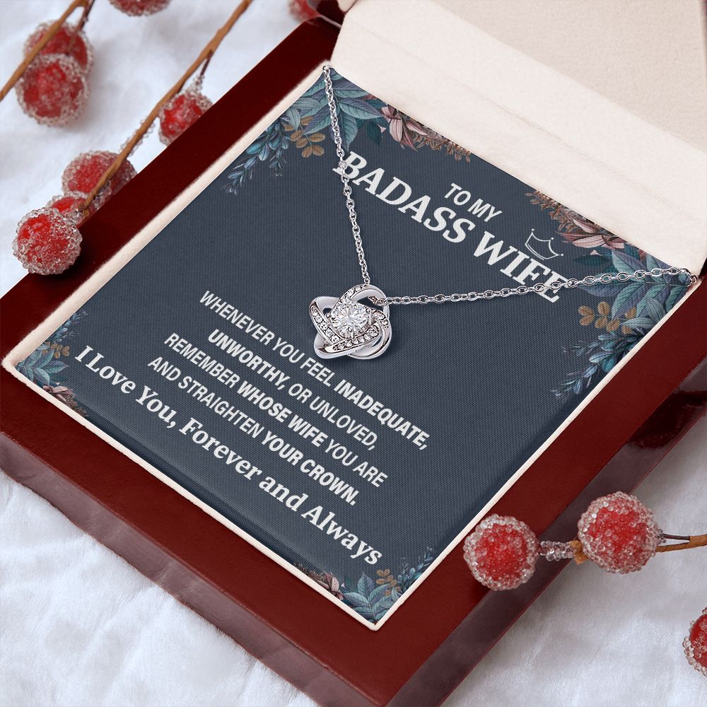 Wife Necklace Gift From Husband To My Badass Wife Pendant Birthday Jewelry with Message Card and Gift Box. Gift for Wife. Necklace Gift Set for Wife Necklace Gifts Box Gift Box Styles Love knot Thang
