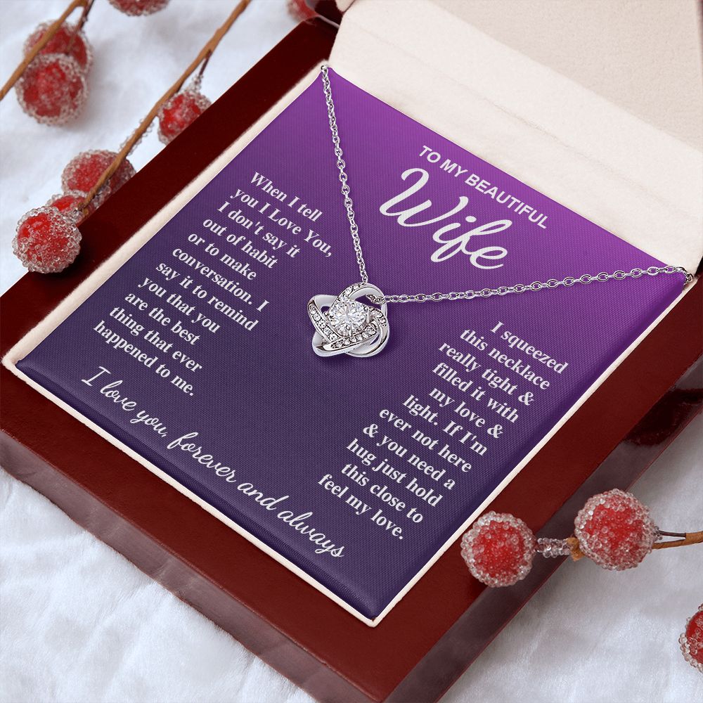 To My Beautiful Wife Necklace Gifts for Her, Soulmate for Wife Birthday Gifts from Husband, Valentine for Women, Soulmate Gifts, Message Card and Necklace Gifts Box Gift Box Styles on Birthday, Wedding, Anniversary, Valentine Love knot Thang