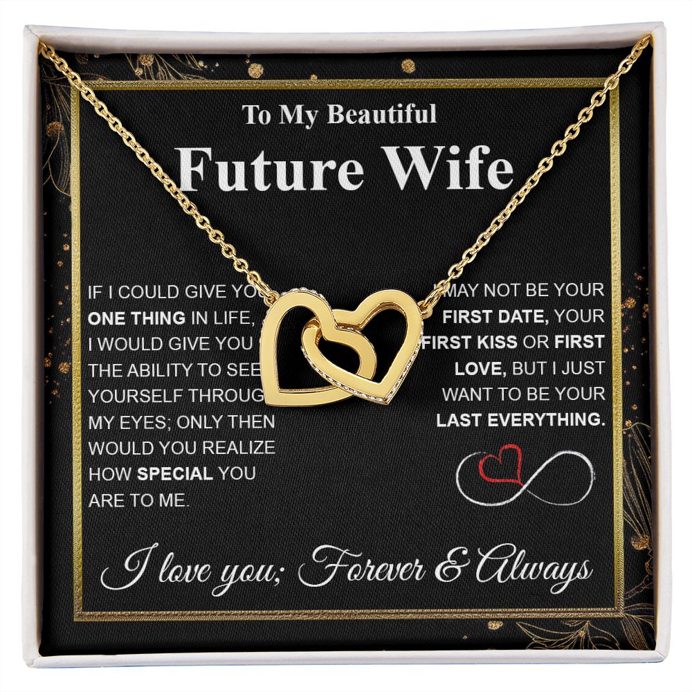 Future Wife Necklace My Last Everything, Promise Necklace For Her, Fiance Gifts For Her, Wedding Valentine Gifts For Future Wife With Message Card Box LED, Soulmate Necklace For Women, To My Wife Necklace Interlocking Heart