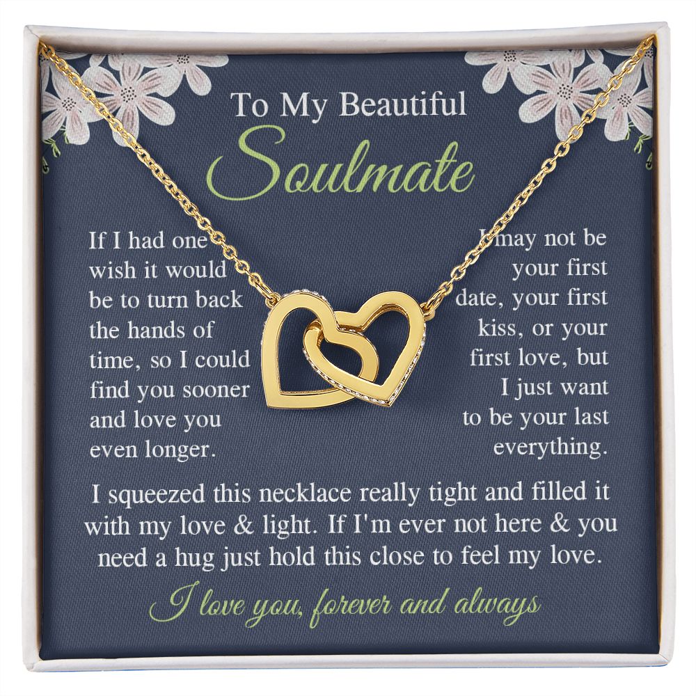 Soulmate Necklace Gift for Her, Soulmate Jewelry, Necklace for Future Soulmate, Valentine Anniversary Jewelry for Wife Necklace Gifts from Husband - Soulmate Gift Necklace with Message Card and Gift Box Interlocking Heart