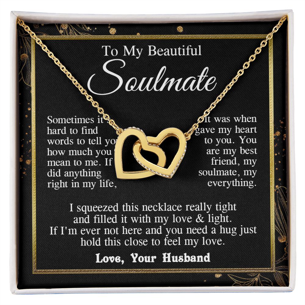 Soulmate Necklace from Husband, Valentine Romantic Gift for Wife from Husband to My Wife Necklaces, Wife Jewelry Necklace Message Card and Necklace Gift Box Gift Box Styles on Birthday, Wedding, Anniversary, Valentine Interlocking Heart