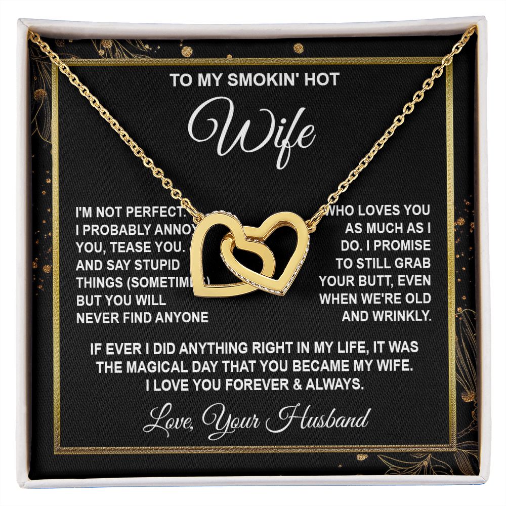Wife Necklace Gifts from Husband, Anniversary Gifts for Wife from Husband, Wife Valentine Gift from Husband, To My Wife Necklace Message Card and Necklace Gifts Box Gift Box Styles on Birthday, Wedding, Anniversary, Valentine Interlocking Heart