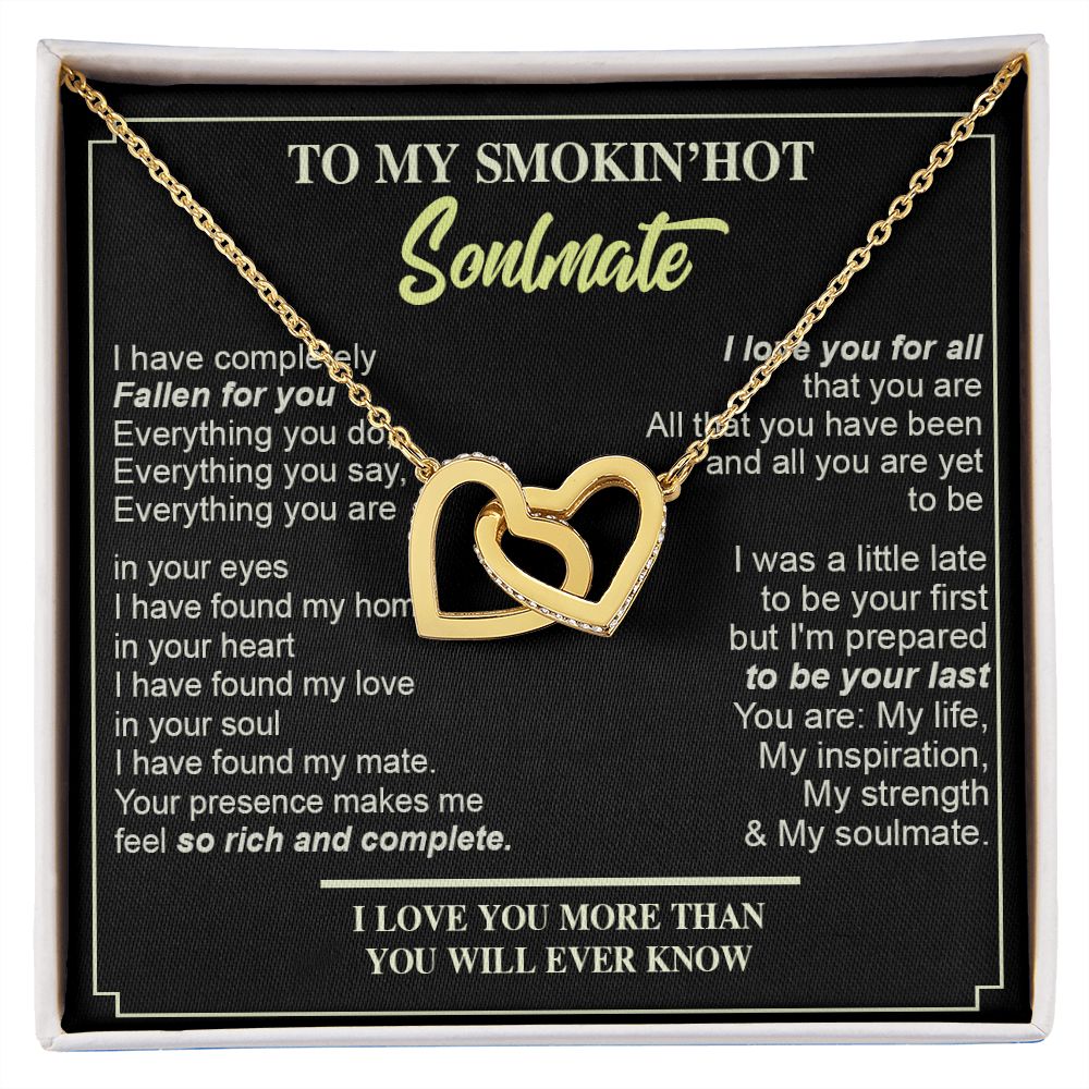 Couples Gifts, Necklace To My Hot Soulmate Necklace Gifts For My Wife with Future Wife Soulmate Girlfriend Necklaces Customer Name Message Card and Gift Box styles On Birthday, Christmas, Anniversary Interlocking Heart
