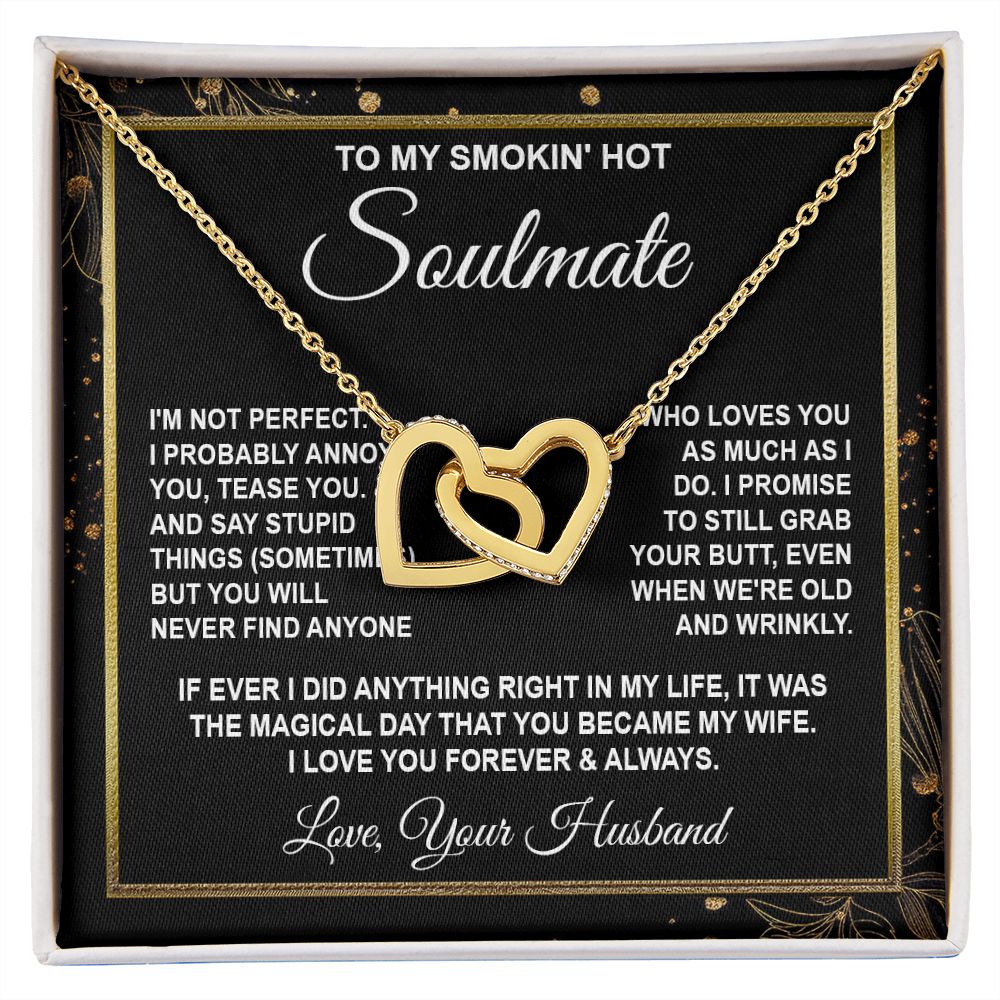 Soulmate Necklace Gifts from Husband, Anniversary Gifts for Wife from Husband, Wife Valentine Gift from Husband, To My Wife Necklace Message Card and Necklace Gifts Box Gift Box Styles on Birthday, Wedding, Anniversary, Valentine Interlocking Heart