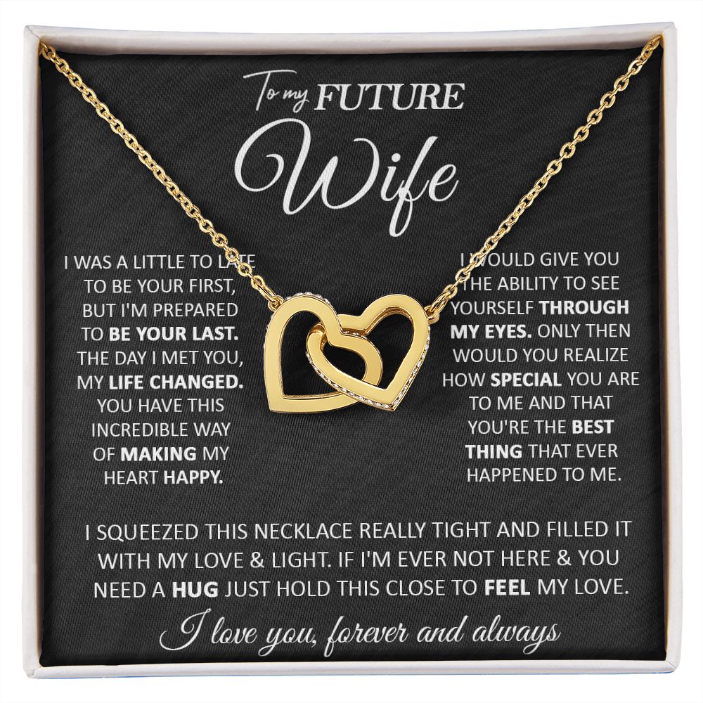 Couples Gifts, To My Beautiful Wife, Necklace From Husband, Valentine For Wife From Husband, Wife Wedding From Husband, To My Wife, Necklace Custom Name Message Card and Gift Box Styles on Birthday, Christmas, Wedding, Anniversary Interlocking Heart