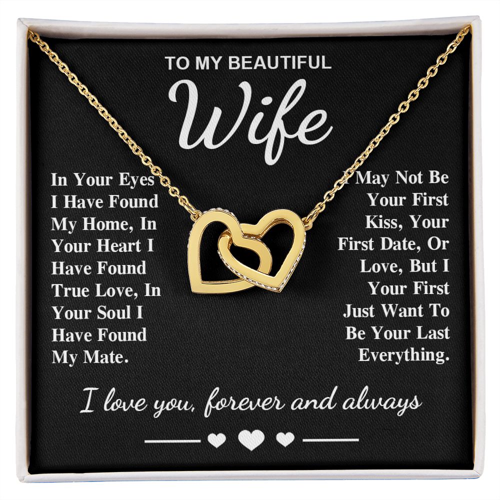 To My Beautiful Wife Necklace Gifts, Soulmate for Wife Birthday Gifts from Husband, Valentine for Women, Soulmate Gifts, Message Card and Necklace Gifts Box Gift Box Styles on Birthday, Wedding, Anniversary, Valentine Interlocking Heart