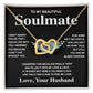 Soulmate Necklace Gift From Husband To My Badass Wife Pendant Valentines Day Anniversary Jewelry with Message Card and Gift Box. Gift for Wife. Necklace Gift Set for Wife Interlocking Heart