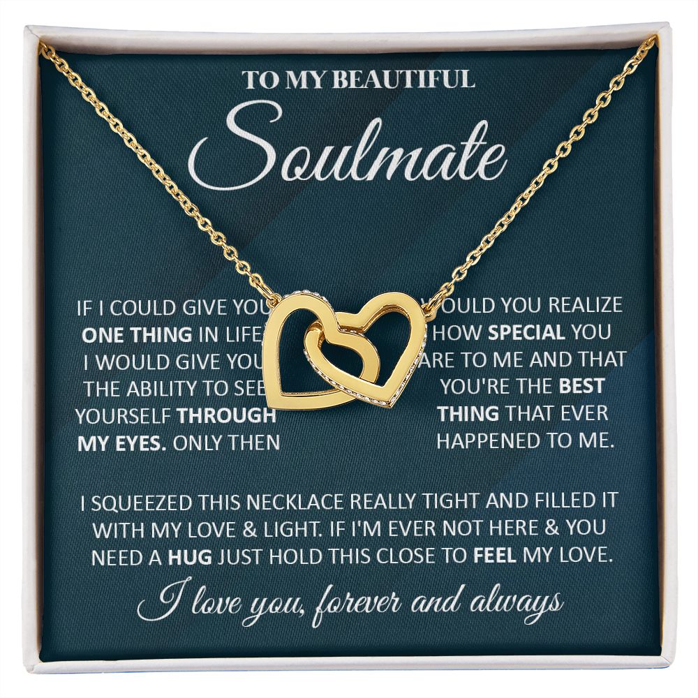 Couples Gifts, To My Beautiful Soulmate Necklace From Husband, Valentine For Wife From Husband, Wife Wedding From Husband, To My Wife, Necklace Custom Name Message Card and Gift Box Styles on Birthday, Christmas, Wedding, Anniversary Interlocking Heart