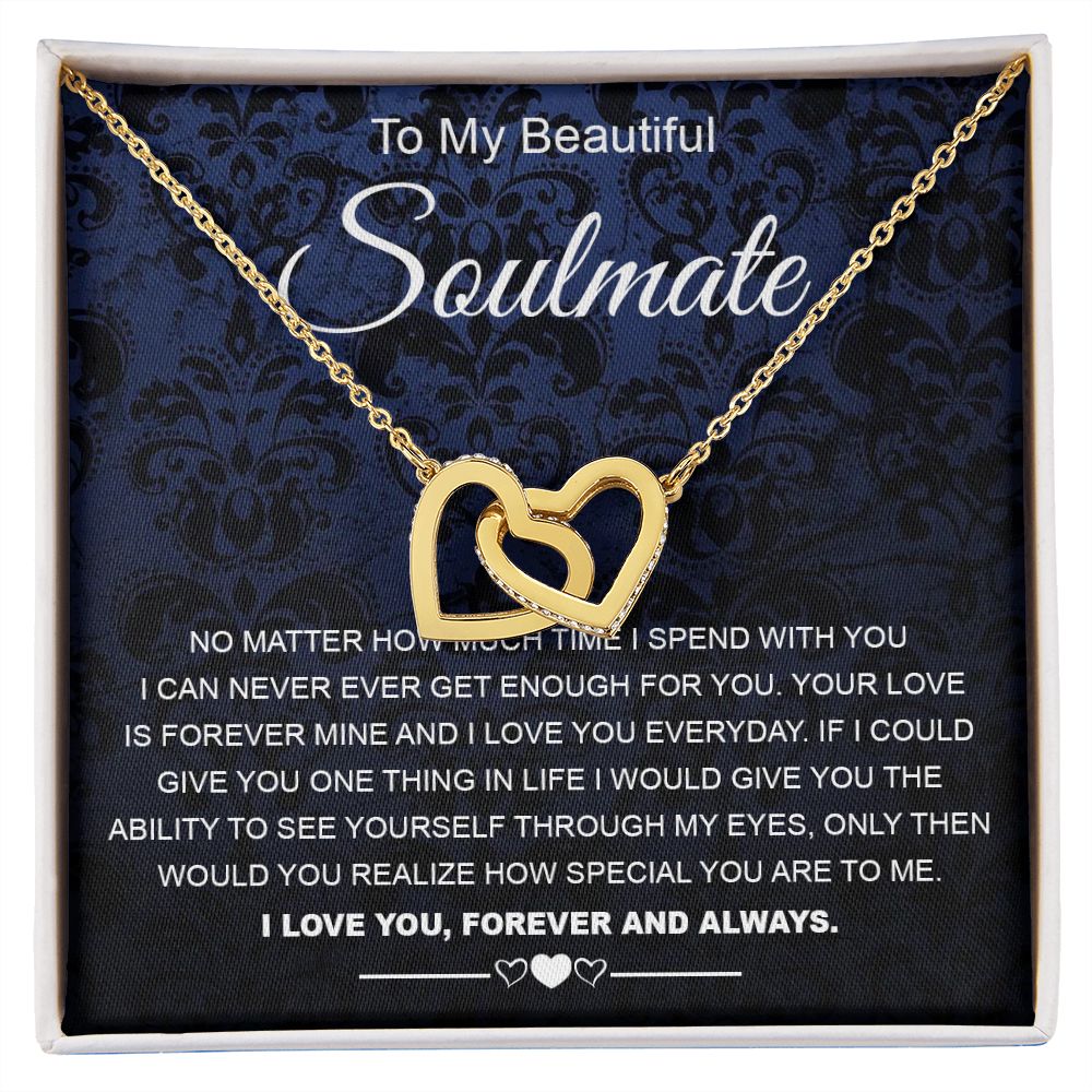 To My Beautiful Soulmate Necklace Birthday Gifts for Wife Gifts from Husband, Wife Valentine Gifts, Gift for Wife, Message Card and Necklace Gift Box Gift Box Styles on Birthday, Wedding, Anniversary, Valentine Interlocking Heart