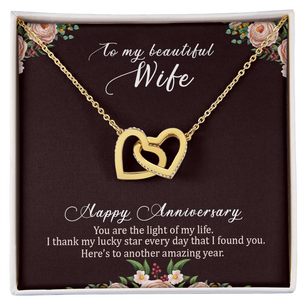 To My Beautiful Wife Necklace, Wife Necklace, Wife Gift, WIfe Gift From Husband, Happy Anniversary, Meaningful Necklace Message Card and Gift Box Styles on Birthday, Christmas, Anniversary  Interlocking Heart