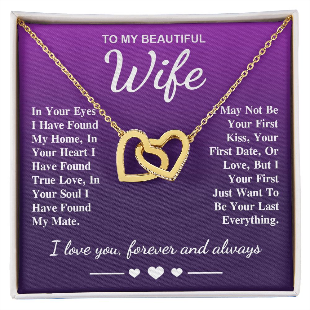 To My Beautiful Wife Necklace Gift, Soulmate for Wife Birthday Gifts from Husband, Valentine for Women, Soulmate Gifts, Message Card and Necklace Gifts Box Gift Box Styles on Birthday, Wedding, Anniversary, Valentine Interlocking Heart