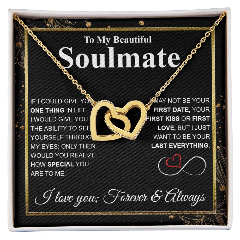 To My Beautiful Soulmate Necklace My Last Everything, Promise Necklace For Her, Fiance Gifts For Her, Wedding Valentine Gifts For Future Wife With Message Card Box LED, Soulmate Necklace For Women, To My Wife Necklace Interlocking Heart