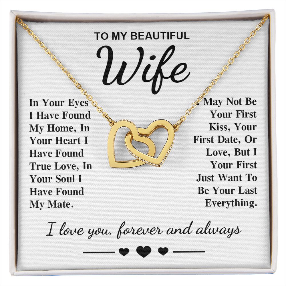 To My Beautiful Wife Necklace Gift, Soulmate for Wife Birthday Gifts from Husband, Anniversary for Women, Soulmate Gifts, Message Card and Necklace Gifts Box Gift Box Styles on Birthday, Wedding, Anniversary, Valentine Interlocking Heart