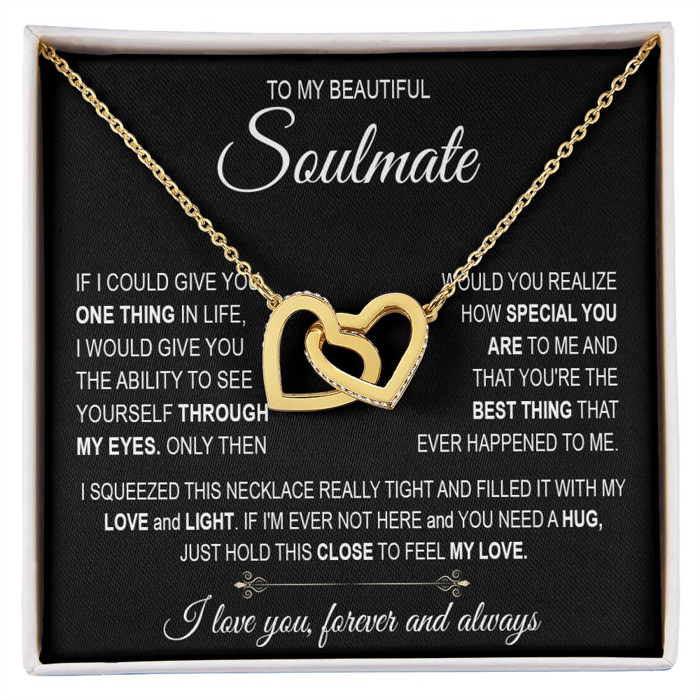 To My Soulmate Necklace for Women, Necklaces For Wife from Husband, Soulmate Necklace to My Future Wife Necklace, Necklace For Girlfriend with Message Card and Necklace Gift Box Gift Box Styles on Birthday, Christmas, Wedding, Anniversary Interlocking Hea