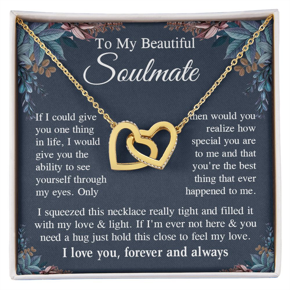 Soulmate Necklace Gift for Her, Soulmate Jewelry, Necklace for Future Wife, Anniversary Valentine Jewelry for Wife Necklace Gifts from Husband - Soulmate Gift Necklace with Message Card and Gift Box Interlocking Heart