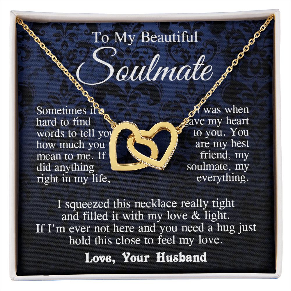 Soulmate Necklace from Husband, Anniversary Romantic Gift for Wife from Husband to My Wife Necklaces for Wife Birthday Gifts, Wife Jewelry Necklace Message Card and Necklace Gift Box Gift Box Styles on Birthday, Wedding, Anniversary, Valentine Interlockin