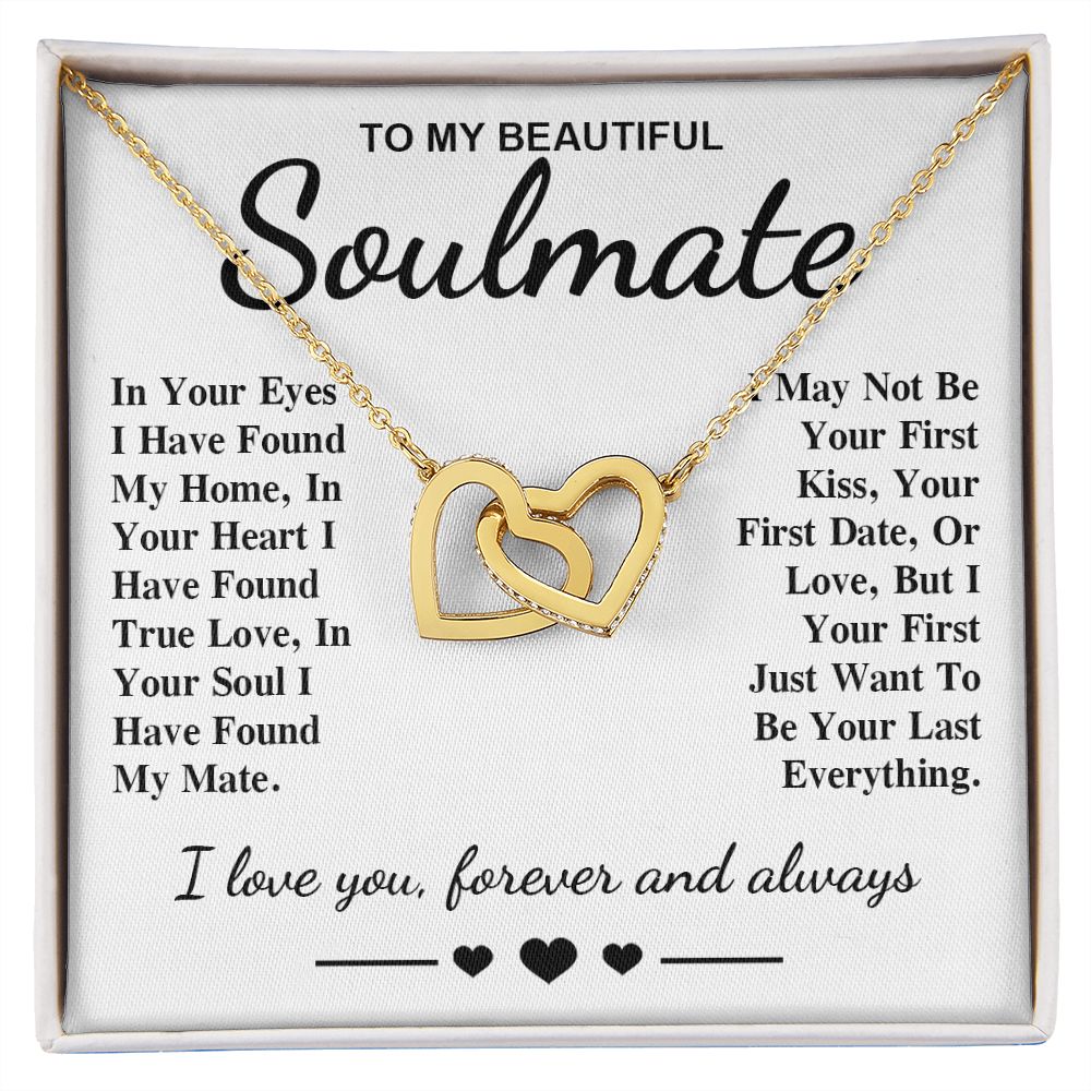 To My Beautiful Soulmate Necklace Gift, Soulmate for Wife Birthday Gifts from Husband, Anniversary for Women, Soulmate Gifts, Message Card and Necklace Gifts Box Gift Box Styles on Birthday, Wedding, Anniversary, Valentine Interlocking Heart