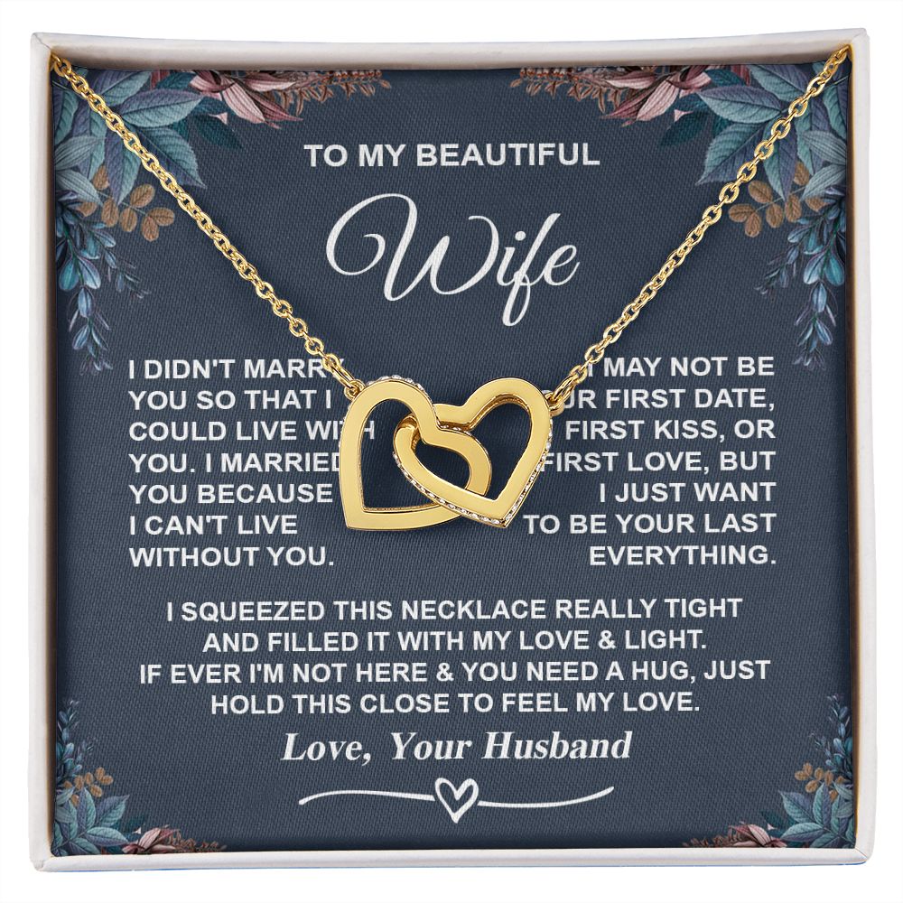 Wife Necklace Gifts from Husband, Gifts for Wife Anniversary from Husband, Necklaces for Wife from Husband to My Wife Message Card and Necklace Gift Box Gift Box Styles on Birthday, Wedding, Anniversary, Valentine Interlocking Heart
