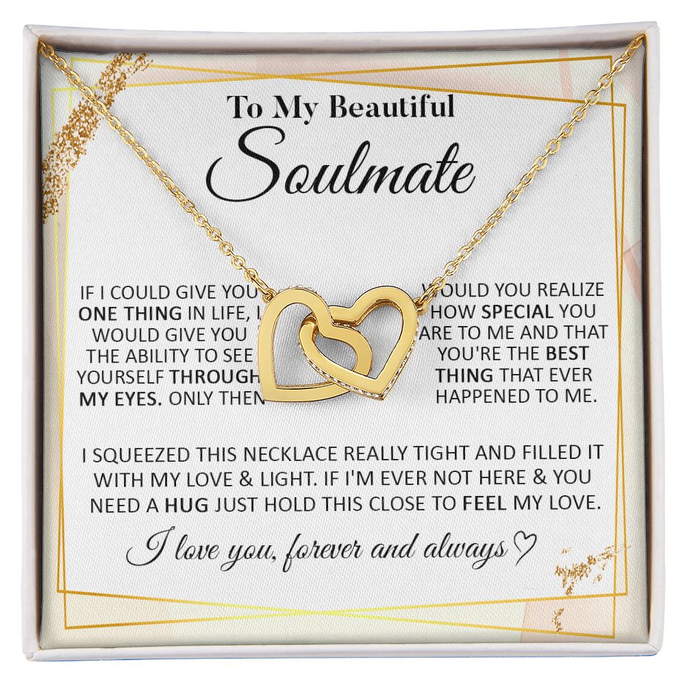 Couples Gifts To My Beautiful Soulmate Necklace From Husband, Necklace For Wife From Husband, Wife Wedding From Husband, To My Wife, Necklace Custom Name Message Card and Gift Box Styles on Birthday, Christmas, Wedding, Anniversary Interlocking Heart
