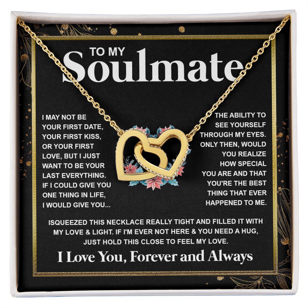 Couples Gifts Necklace To My Soulmate Necklace Anniversary Wedding Jewelry Romantic Gifts For My Wife Pendant Jewelry with Message Card and Box Necklaces for Women Valentines Day Happy Anniversary Wedding Present Interlocking Heart
