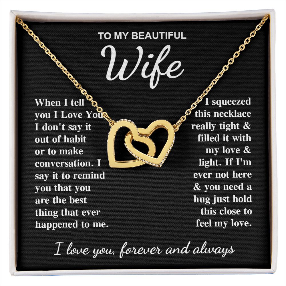 To My Beautiful Wife Necklace Gift for Her, Soulmate for Wife Birthday Gifts from Husband, Valentine for Women, Soulmate Gifts, Message Card and Necklace Gifts Box Gift Box Styles on Birthday, Wedding, Anniversary, Valentine Interlocking Heart