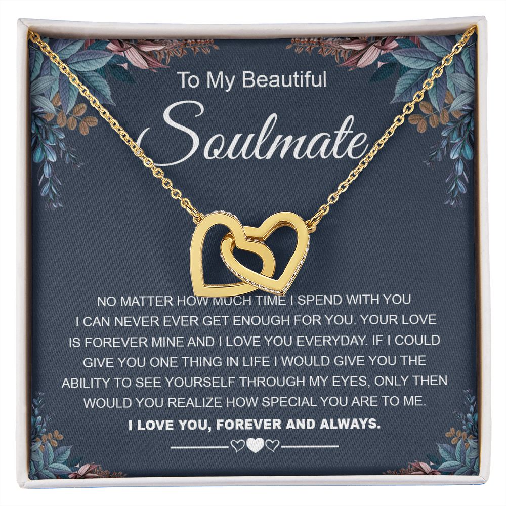 To My Beautiful Soulmate Necklace Gifts for Wife from Husband, Soulmate Valentine Gifts, Gift for Wife, Message Card and Necklace Gift Box Gift Box Styles on Birthday, Wedding, Anniversary, Valentine Interlocking Heart