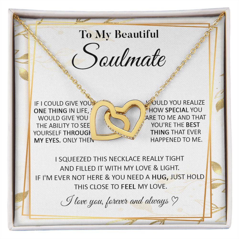 Couples Gifts To My Beautiful Soulmate Necklace From Husband, Wedding Anniversary For Wife From Husband, Wife Wedding From Husband, To My Wife, Necklace Custom Name Message Card and Gift Box Styles on Birthday, Christmas, Wedding, Anniversary Interlocking