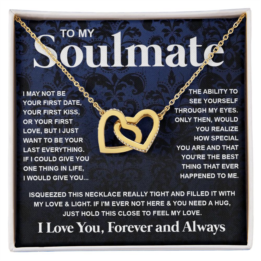 Couples Gifts Necklace To My Soulmate Necklace Anniversary Christmas Jewelry Romantic Gifts For My Wife Pendant Jewelry with Message Card and Box Necklaces for Women Valentines Day Happy Anniversary Wedding Present Interlocking Heart