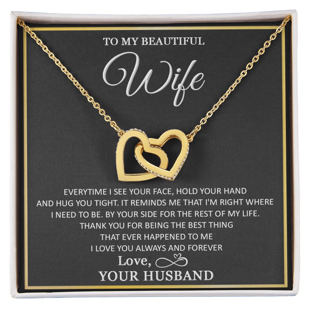To My Wife Necklace, Necklace For Wife From Husband, To My Soulmate Necklace, Girlfriend Necklace, Soulmate For Wife, Beautiful Soulmate, Necklace Custom Name Message Card and Gift Box Styles on Birthday, Christmas, Wedding, Anniversary Interlocking Heart