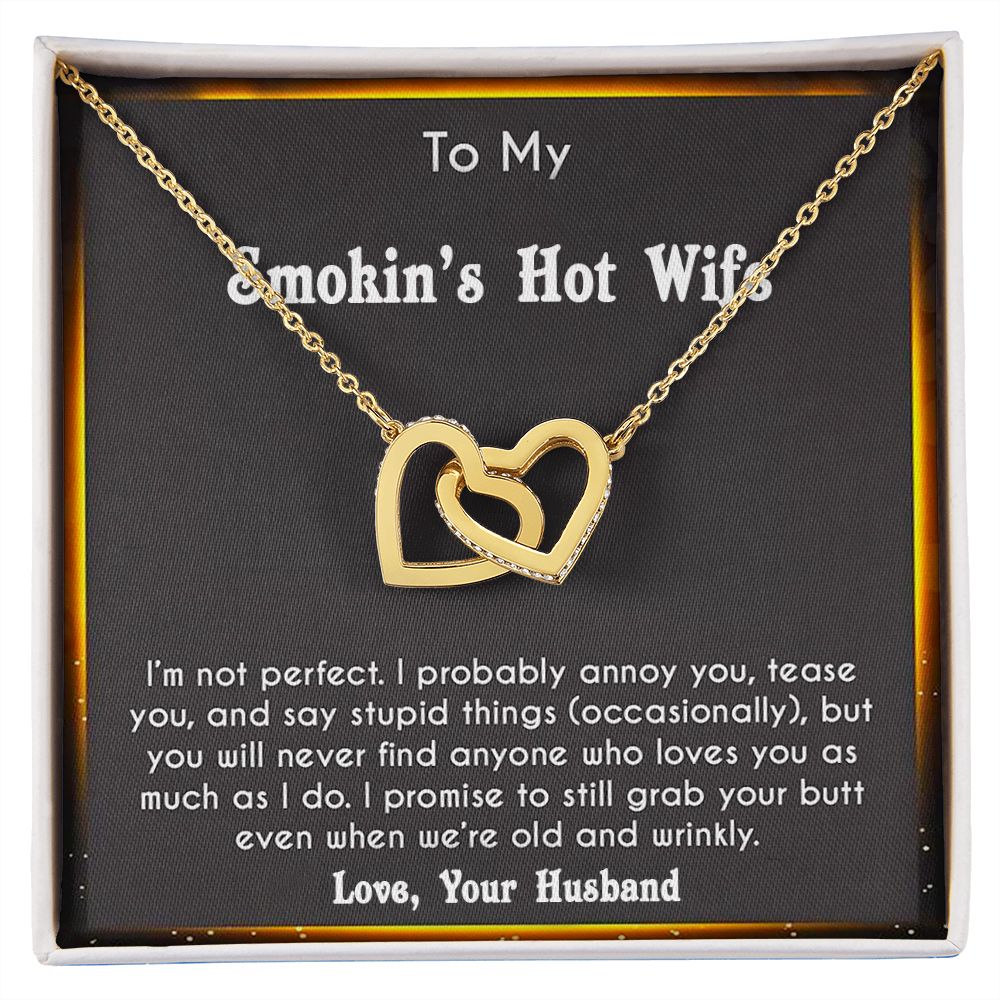 to My Smokin Hot Wife Necklace Future Wife Gifts, Promise Necklace For Her, Fiance Gifts For Her, Valentine Birthday Gifts For Future Wife With Message Card Box LED, Soulmate Necklace For Women, To My Wife Necklace Interlocking Heart