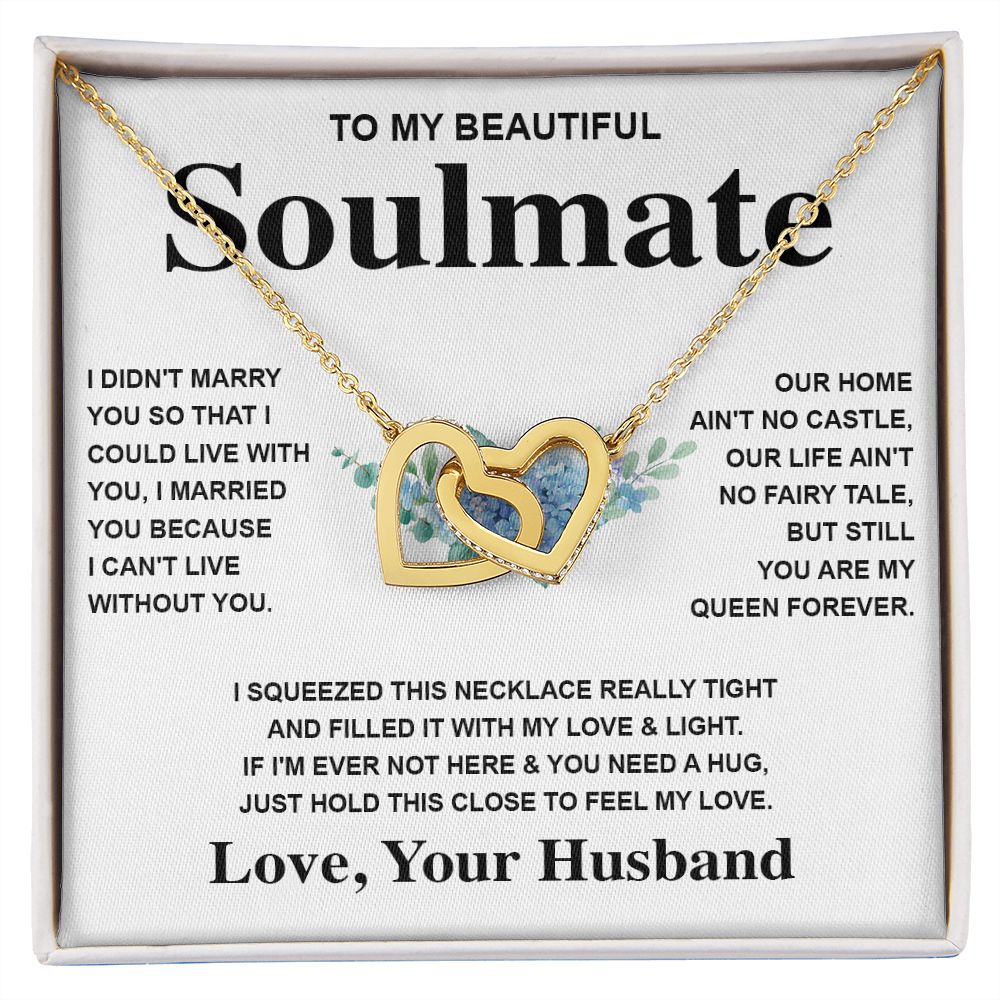 Soulmate Necklace Gift From Husband To My Badass Wife Pendant Valentines Day Anniversary Jewelry with Message Card and Gift Box. Gift for Wife. Necklace Gift Set for Wife Message Card and Necklace Gifts Box Gift Box Styles Interlocking Heart