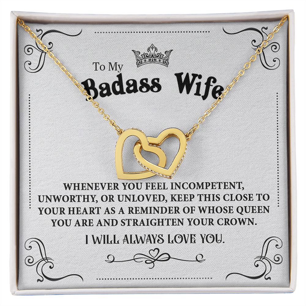 Personalized Valentine Gift For Badass Wife, To My Wife Necklace For Women, Soulmate Necklace, To My Wife Necklace From Husband, Necklace Custom Name Message Card and Gift Box Styles on Birthday, Christmas, Wedding, Anniversary Interlocking Heart