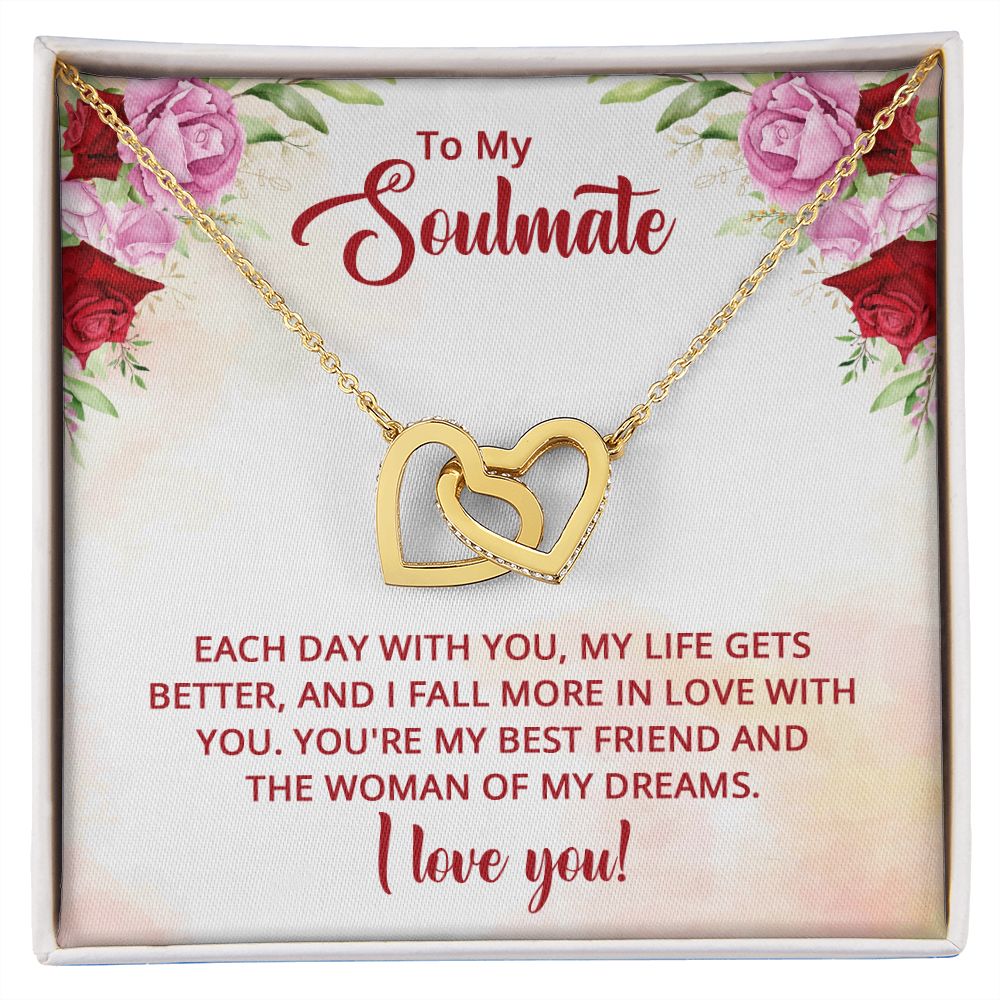 To My Soulmate Necklace I Love You Wife Love Knot Message Card and Box Gift Set for Girlfriend Women from Husband Boyfriend Couples, Meaningful Necklace Message Card and Gift Box Styles on Birthday, Christmas, Anniversary Interlocking Heart