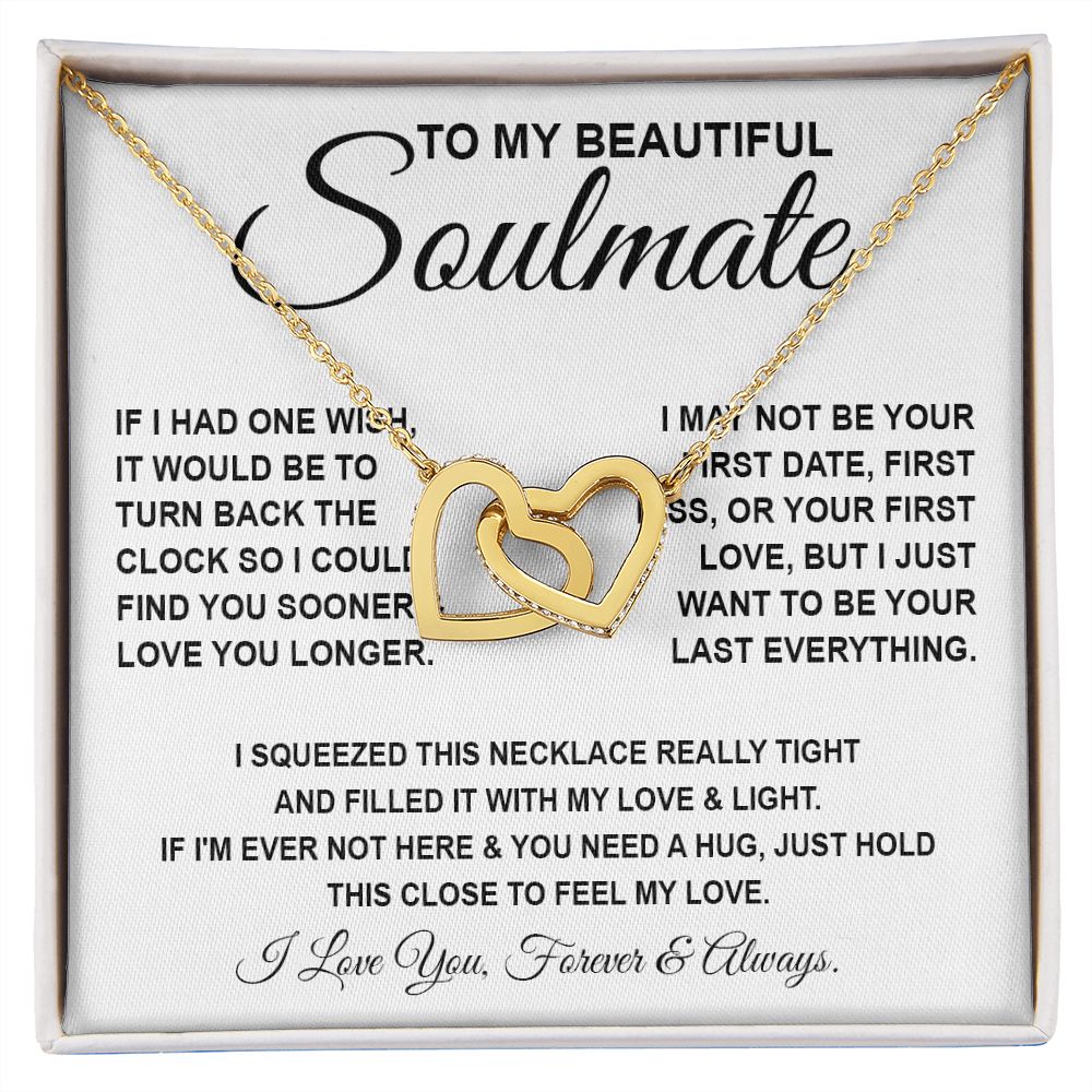 To My Beautiful Soulmate Necklace, Soulmate Jewelry For Women, Wife Necklace From Husband, Soulmate Gifts For Her, To My Future Wife Necklace Message Card and Necklace Gift Box Gift Box Styles on Birthday, Wedding, Anniversary, Valentine Interlocking Hear
