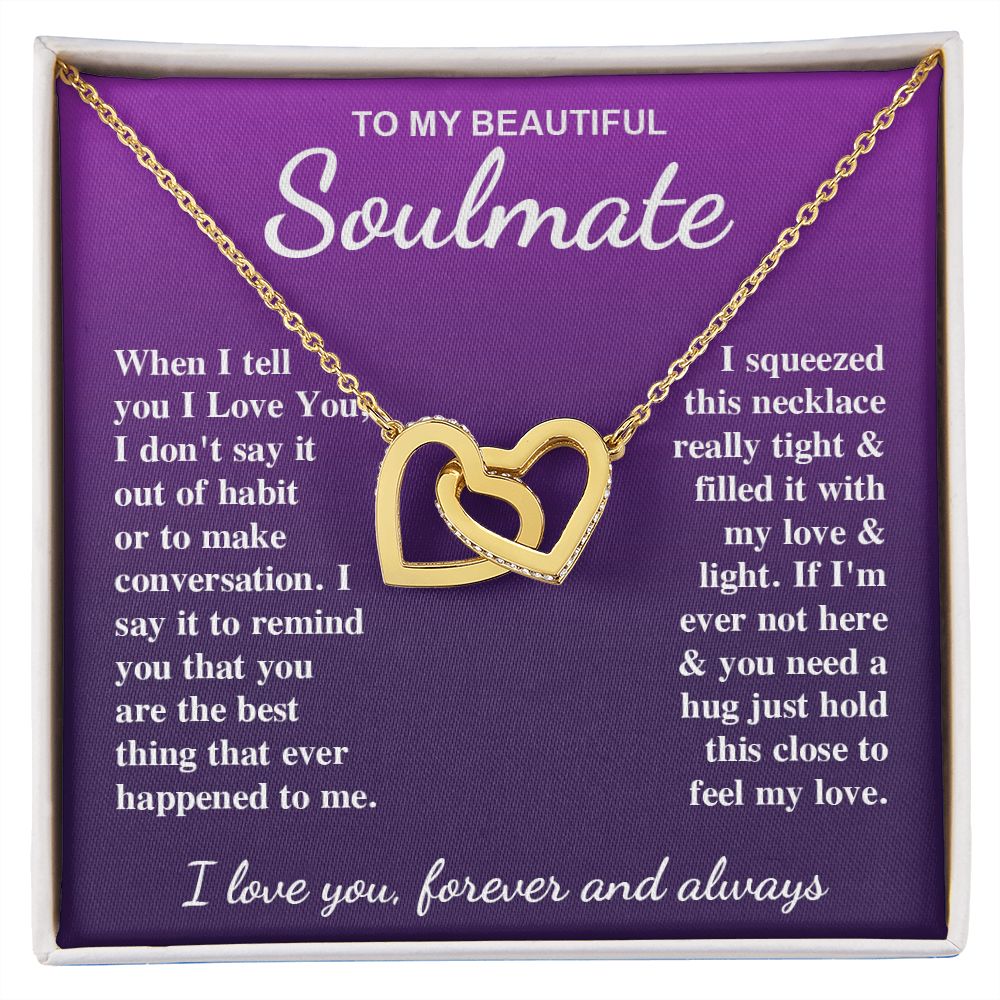 To My Beautiful Soulmate Necklace Gift for Her, Soulmate for Wife Birthday Gifts from Husband, Valentine for Women, Soulmate Gifts, Message Card and Necklace Gifts Box Gift Box Styles on Birthday, Wedding, Anniversary, Valentine Interlocking Heart