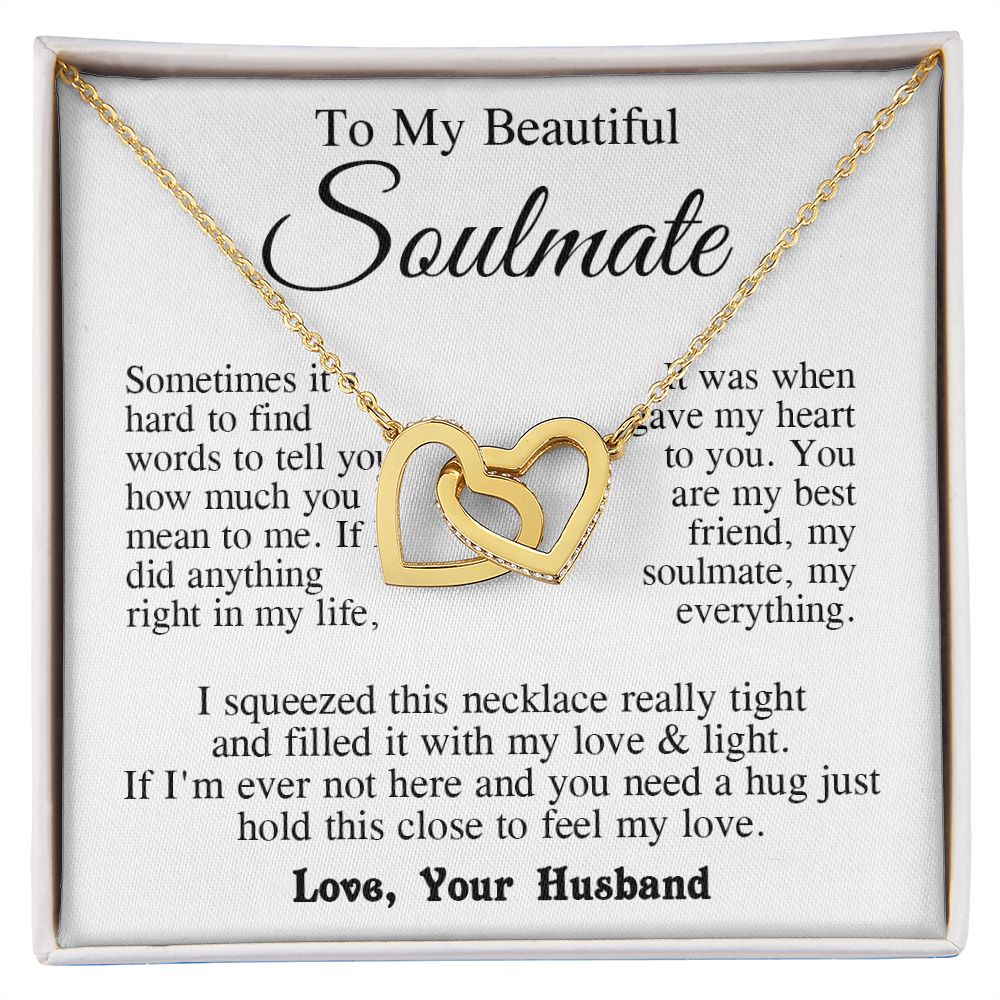 Soulmate Necklace from Husband, Anniversary Romantic Gifts for Wife from Husband to My Wife Necklaces for Wife Birthday Gifts, Wife Jewelry Necklace Message Card and Necklace Gift Box Gift Box Styles on Birthday, Wedding, Anniversary, Valentine Interlocki
