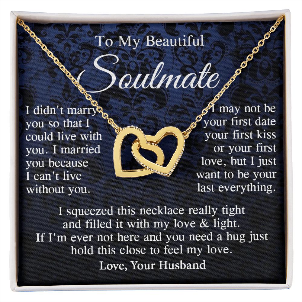 Soulmate Necklace Gift From Husband, Anniversary Romantic Gifts for Wife from Husband, Soulmate Valentine Gifts Message Card and Necklace Gifts Box Gift Box Styles on Birthday, Wedding, Anniversary, Valentine Interlocking Heart