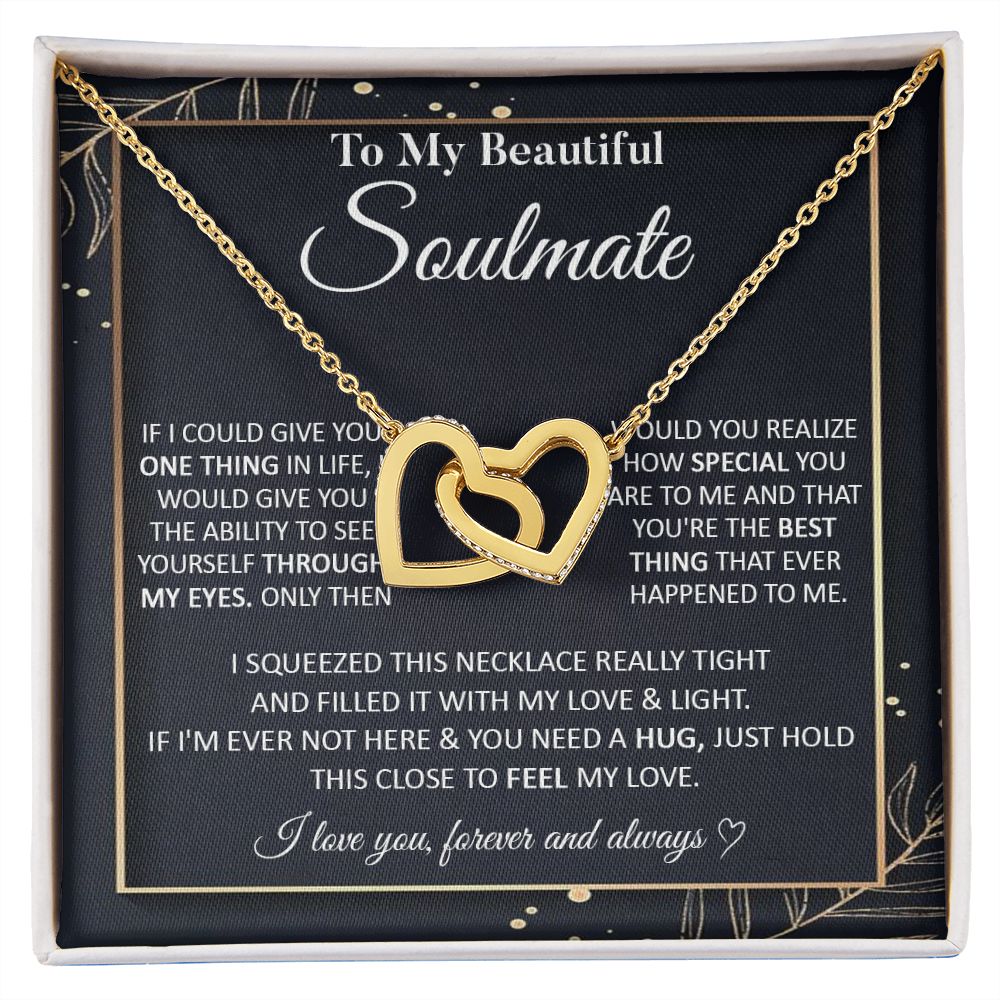 Couples Gifts To My Beautiful Soulmate Necklace From Husband, Anniversary For Wife From Husband, Wife Wedding From Husband, To My Wife, Necklace Custom Name Message Card and Gift Box Styles on Birthday, Christmas, Wedding, Anniversary Interlocking Heart