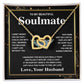 Soulmate Necklace Gift From Husband To My Badass Wife Valentines Days Anniversary Jewelry with Message Card and Gift Box. Gift for Wife. Necklace Gift Set for Wife Message Card and Necklace Interlocking Heart