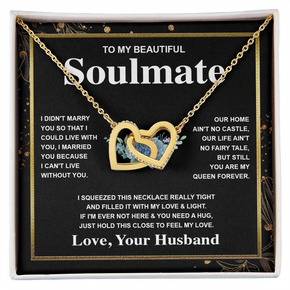 Soulmate Necklace Gift From Husband To My Badass Wife Valentines Days Anniversary Jewelry with Message Card and Gift Box. Gift for Wife. Necklace Gift Set for Wife Message Card and Necklace Interlocking Heart