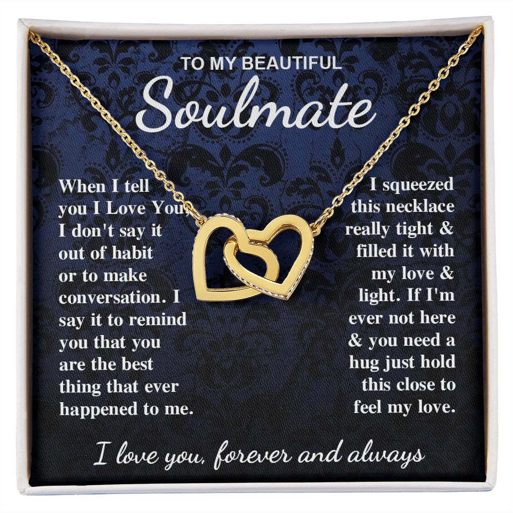 To My Beautiful Soulmate Necklace Gift for Her, Soulmate for Wife Birthday Gifts from Husband, Wedding for Women, Soulmate Gifts, Message Card and Necklace Gifts Box Gift Box Styles on Birthday, Wedding, Anniversary, Valentine Interlocking Heart