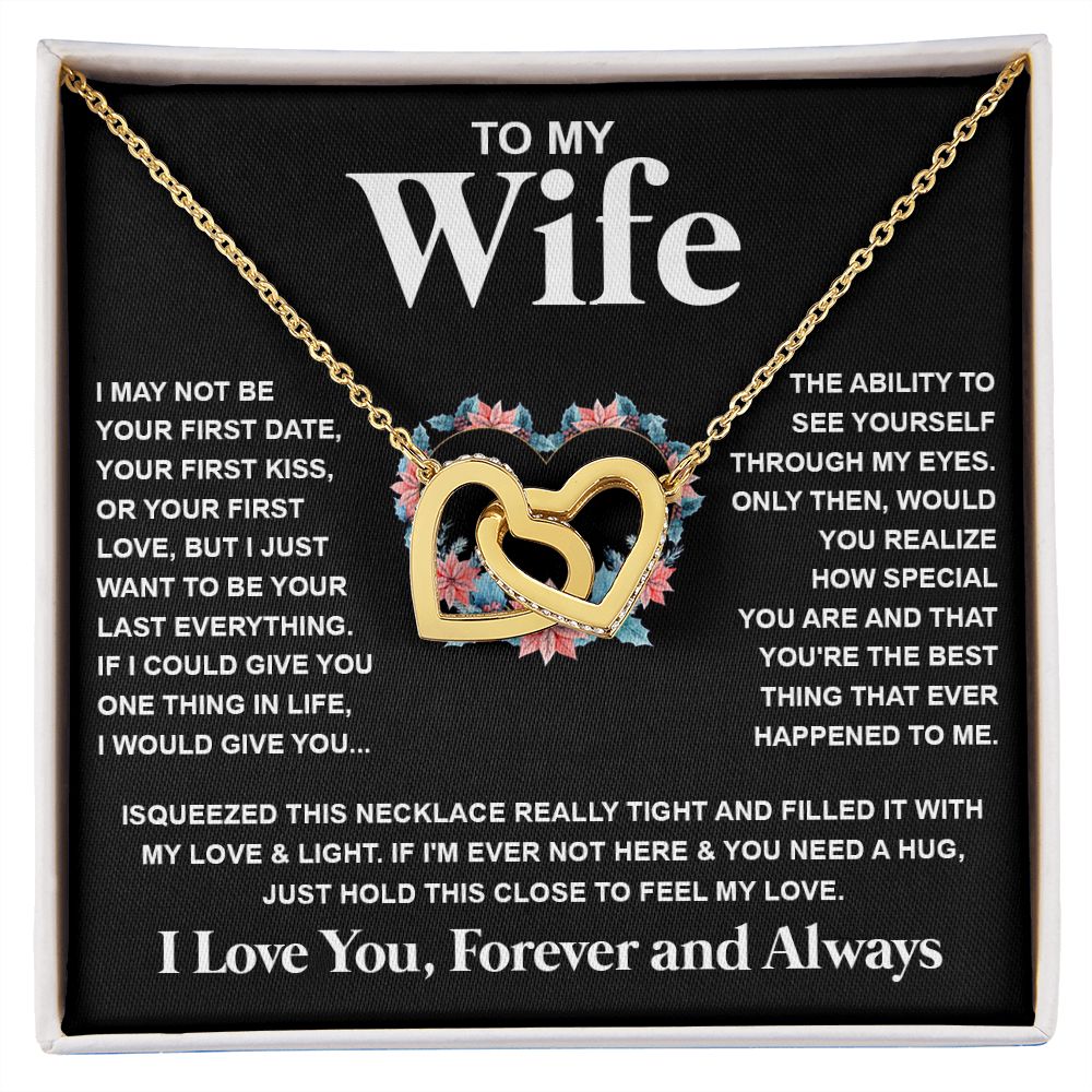 Couples Gifts Necklace To My Wife Necklace Birthday Christmas Jewelry Romantic Gifts For My Wife Pendant Jewelry with Message Card and Box Necklaces for Women Valentines Day Happy Anniversary Wedding Present Interlocking Heart