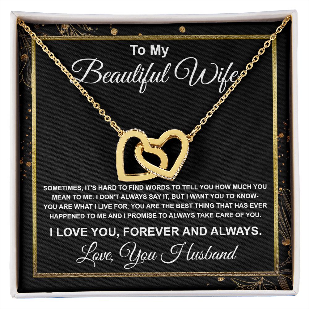 To My Beautiful Wife Necklace From Husband Pendant Jewelry with Message Card and Box Necklaces for Women Valentines Day Happy Anniversary Wedding Present for Birthday, Merry Christmas for Wife Interlocking Heart